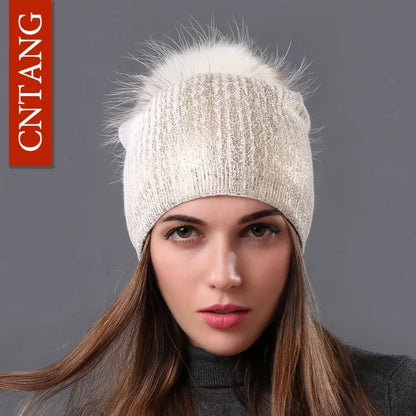 Cozy Beanie Hat with Soft Faux Fur Ball