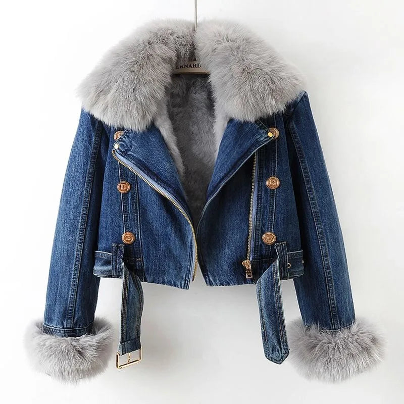 Fox Fur Denim Jacket Women's