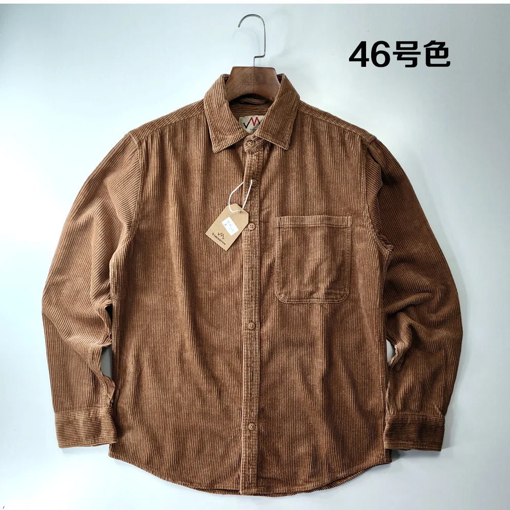 Relaxed Fit Corduroy Button Down Shirt for Men