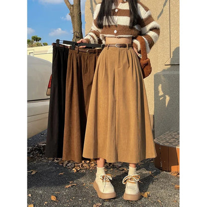 Casual Corduroy Mid Length Skirt - OutfitLondon