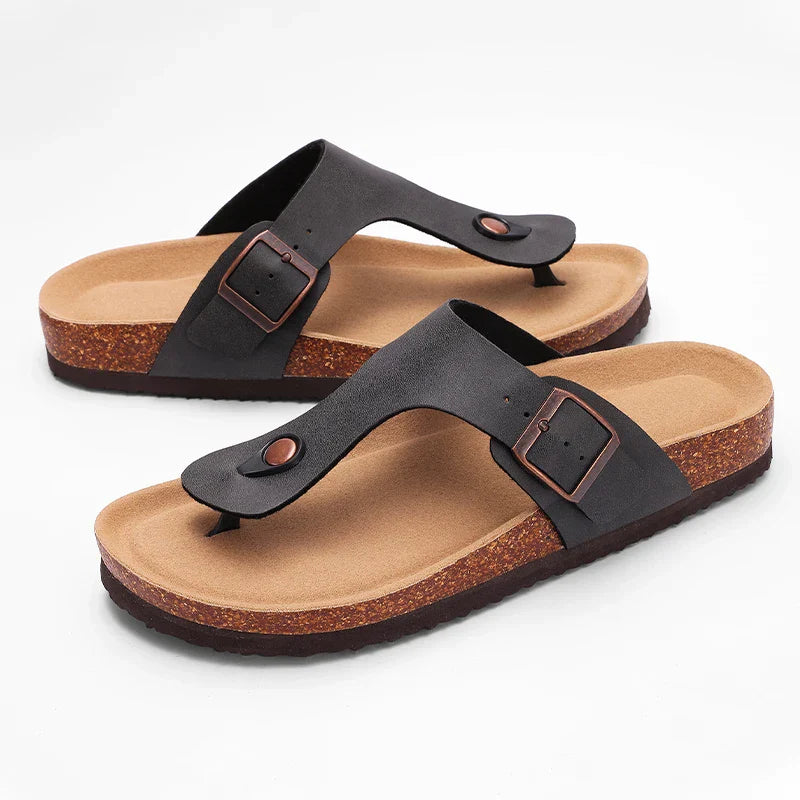 Soft Leather Womens Flat Sandals with Buckle Strap