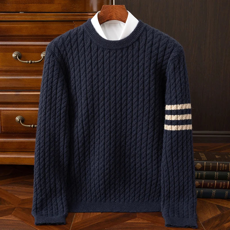 Men's Cashmere Sweater Handknit Soft Ridged Texture