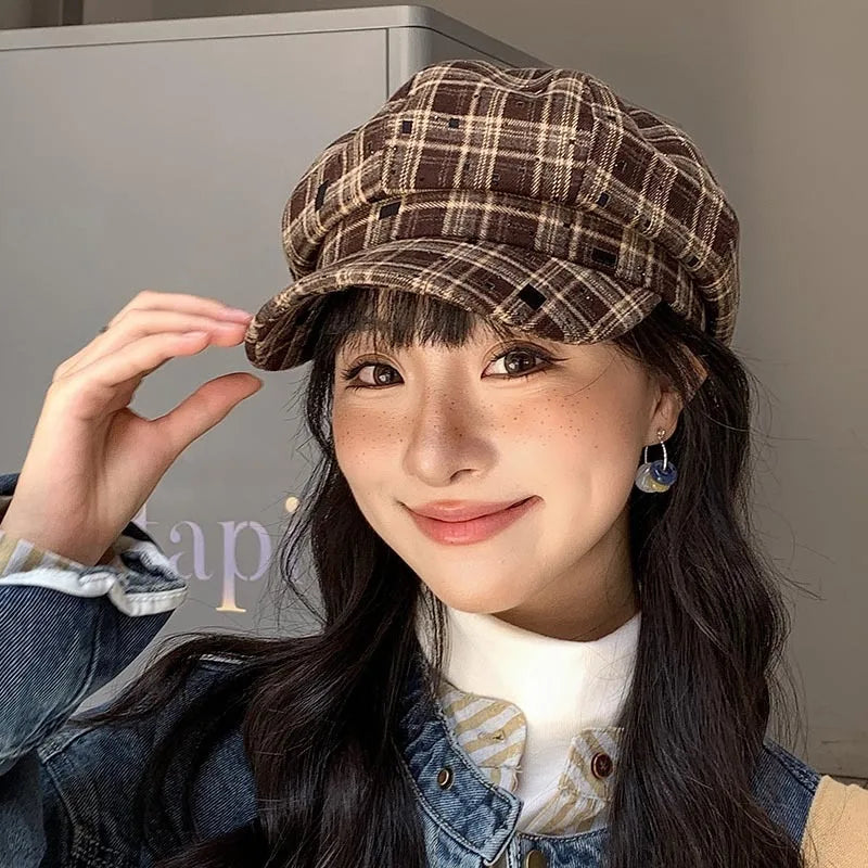 Warm Plaid Winter Beanie Hat for Women - OutfitLondon
