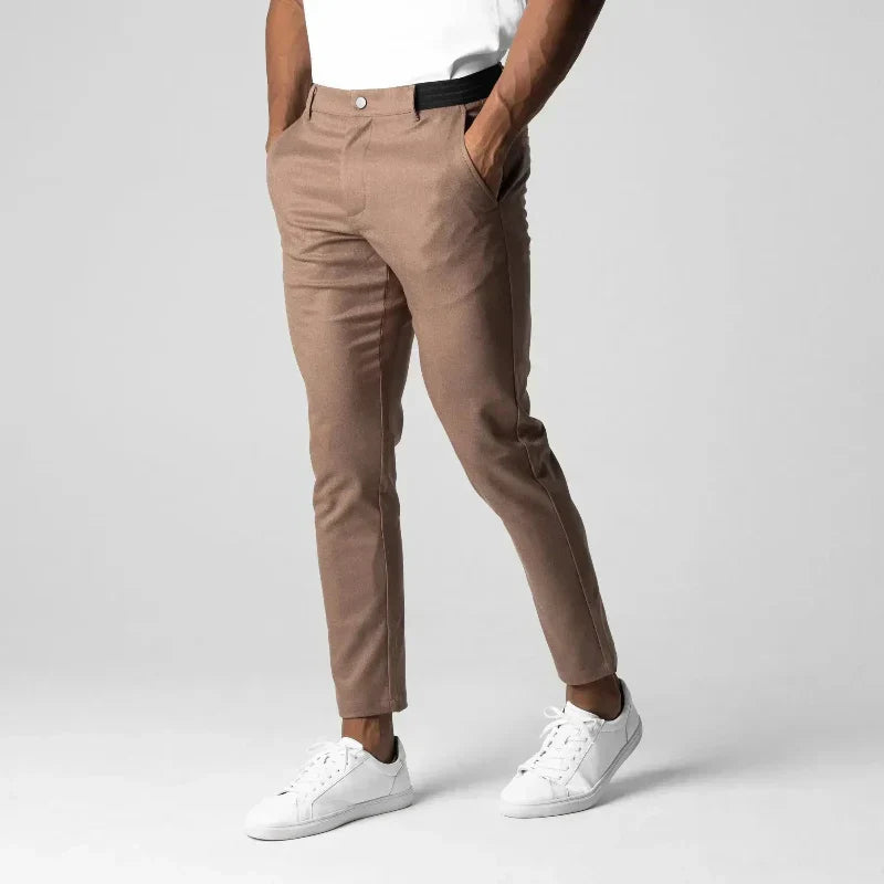 Men's Cotton Tapered Pants Breathable Stretch Flat Front