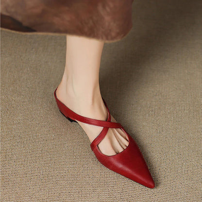 Real Leather Flat Mule Shoes
