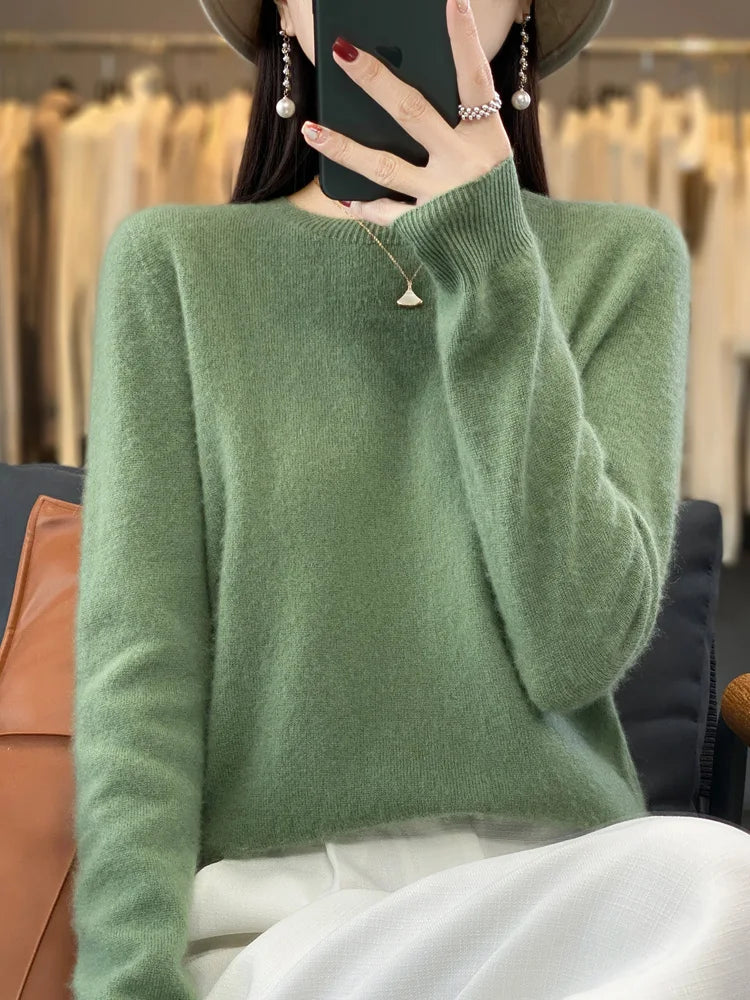 Cozy Warm Crew Neck Wool Sweater for Women