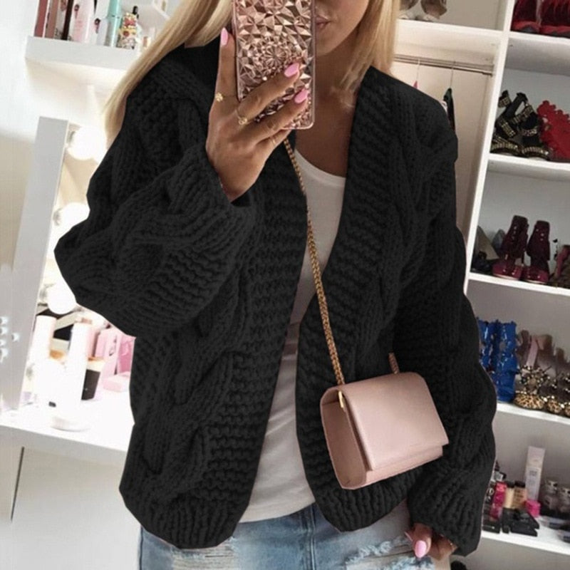 Large Soft Women's Knitted Sweater Cardigan - OutfitLondon