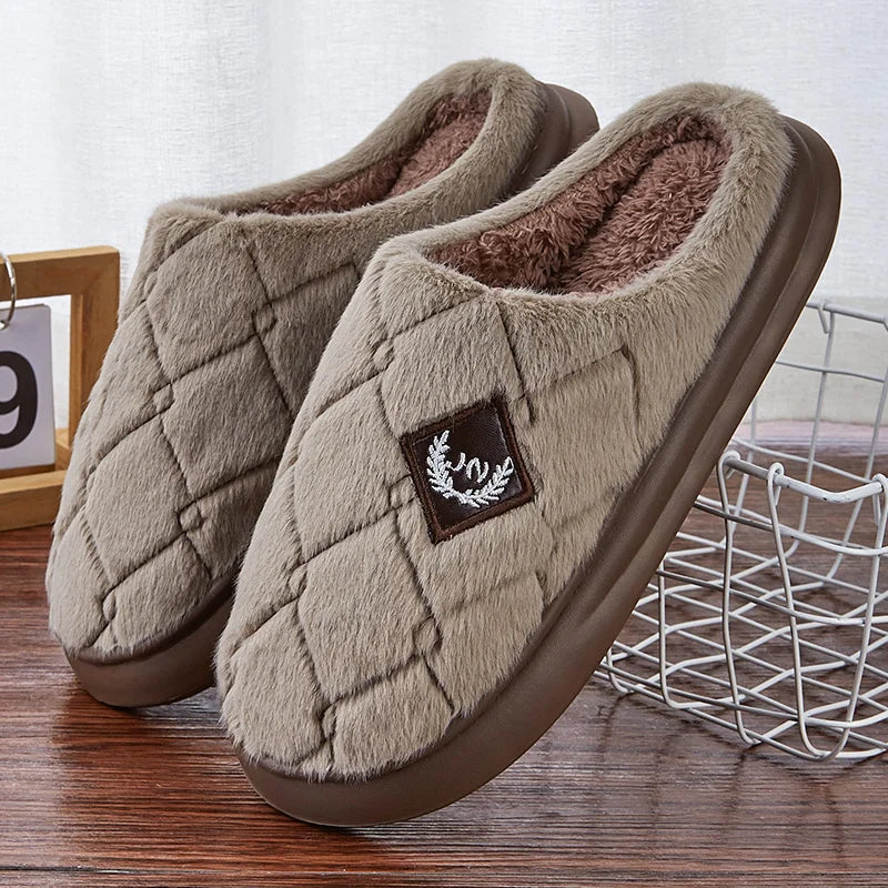Warm Quilted Slippers for Men with Soft Insoles