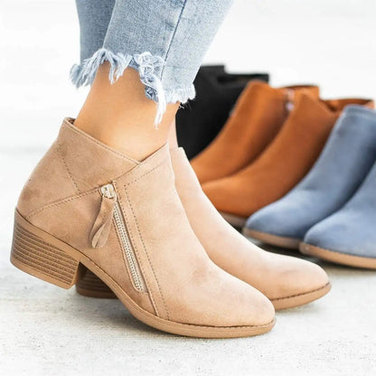 Ladies Low Heel Ankle Boots with Zipper