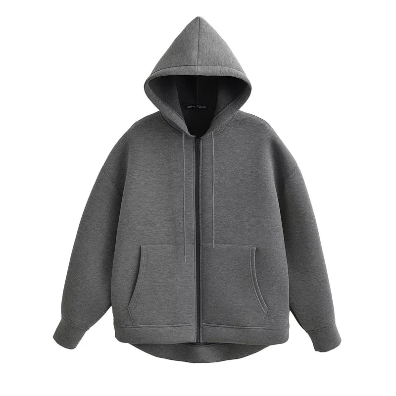 Comfortable Ladies Loose Fit Hooded Sweatshirt with Pockets