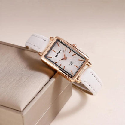 Slim Rectangular Leather Wristwatch