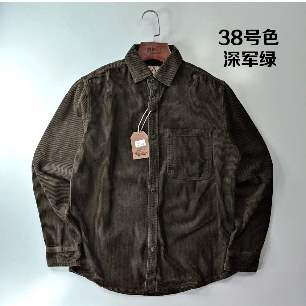 Relaxed Fit Corduroy Button Down Shirt for Men