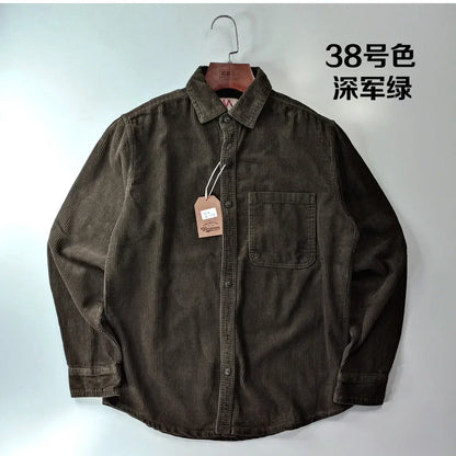 Relaxed Fit Corduroy Button Down Shirt for Men