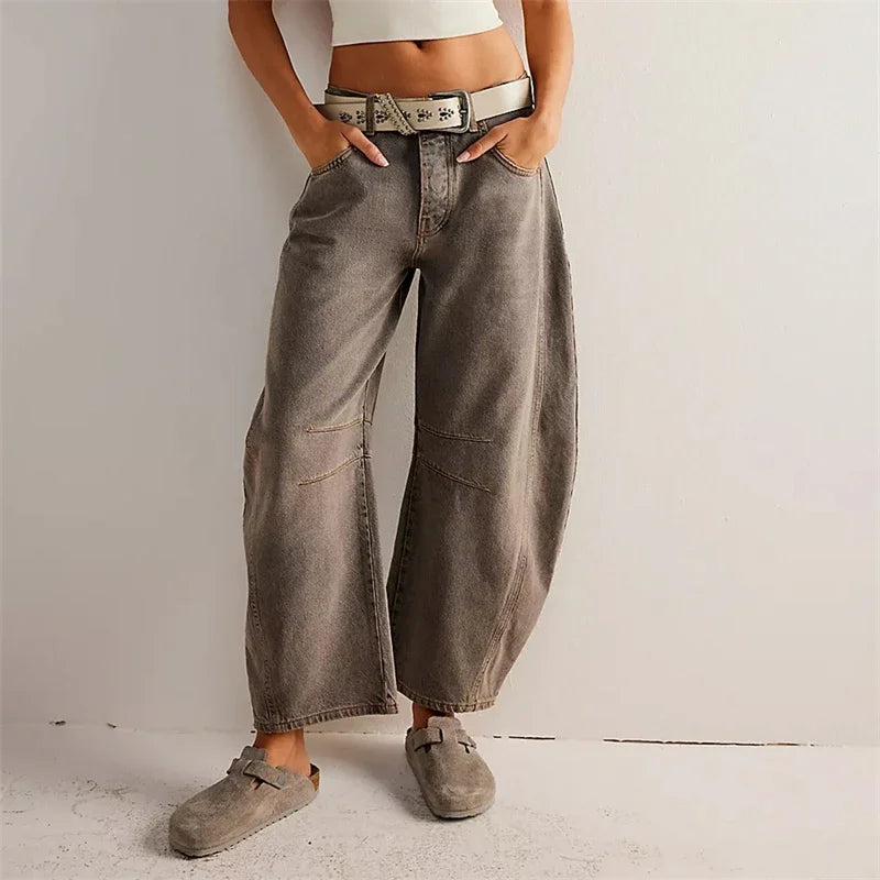 Women's Wide Leg Jeans Breathable Stretch Denim Comfort Blue