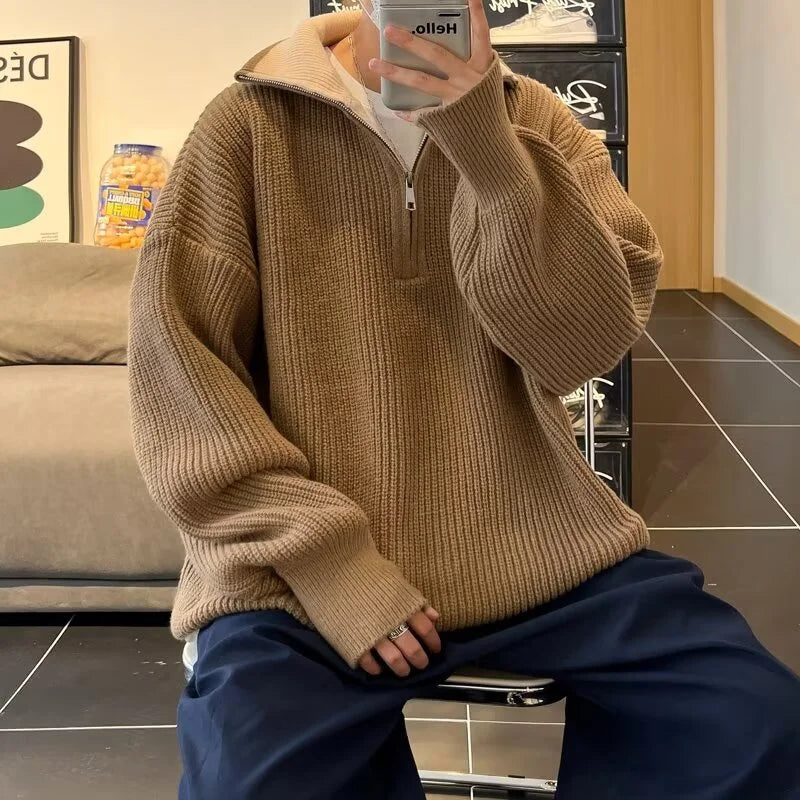 Classic Casual Men's Zip Neck Sweater - OutfitLondon