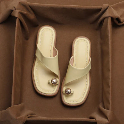 Floral Genuine Leather Flip Flops