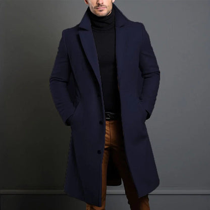 Classic Men's Dark Blue Wool Winter Coat - OutfitLondon