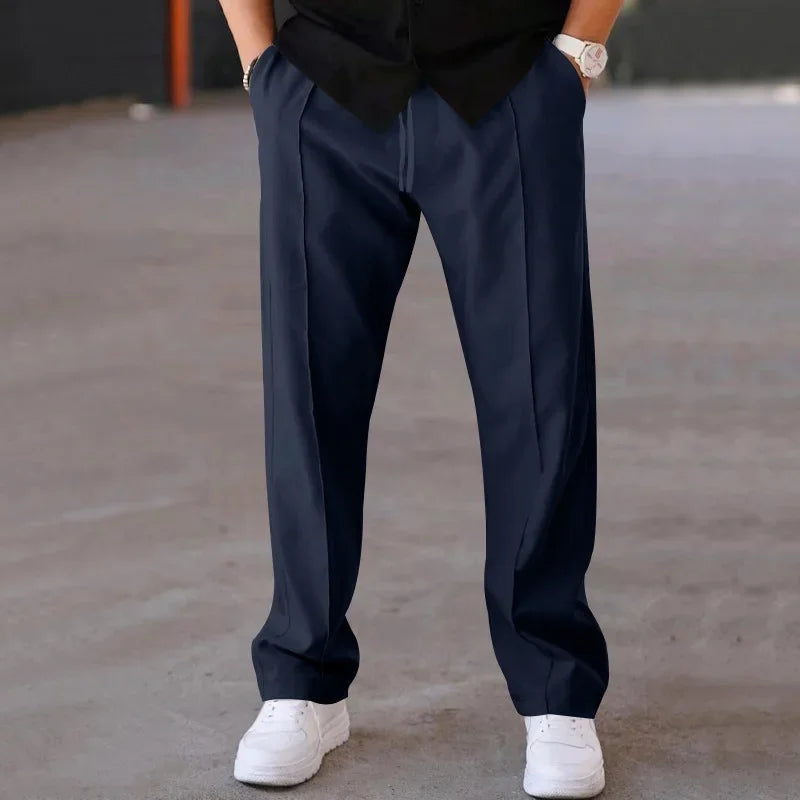 Relaxed Fit Straight Leg Elastic Waist Pants - OutfitLondon