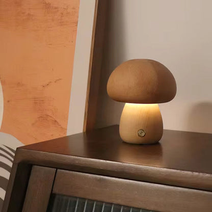 Rustic Wooden Mushroom Shaped Desk Lamp