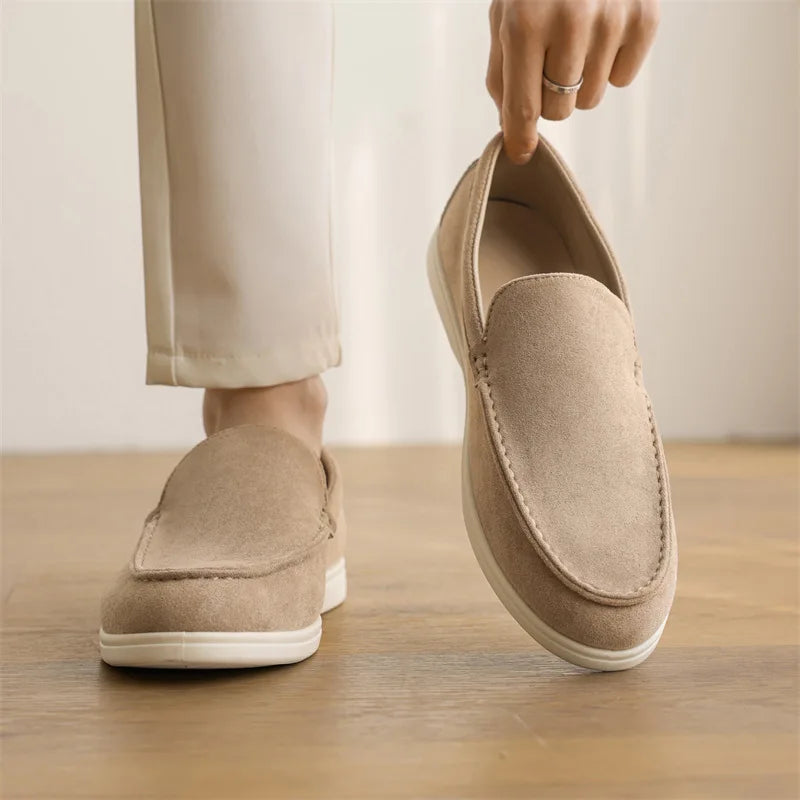 Men's Tan Leather Slip On Loafers - Soft Grip Shoes