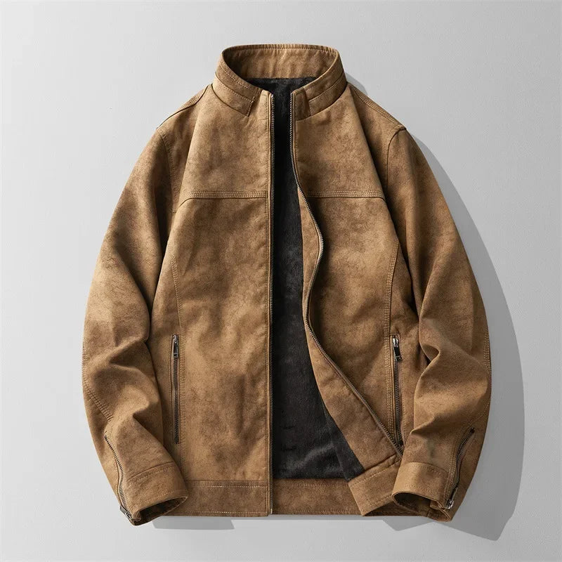 Men's Leather Jacket Matte Finish Fleece Lined