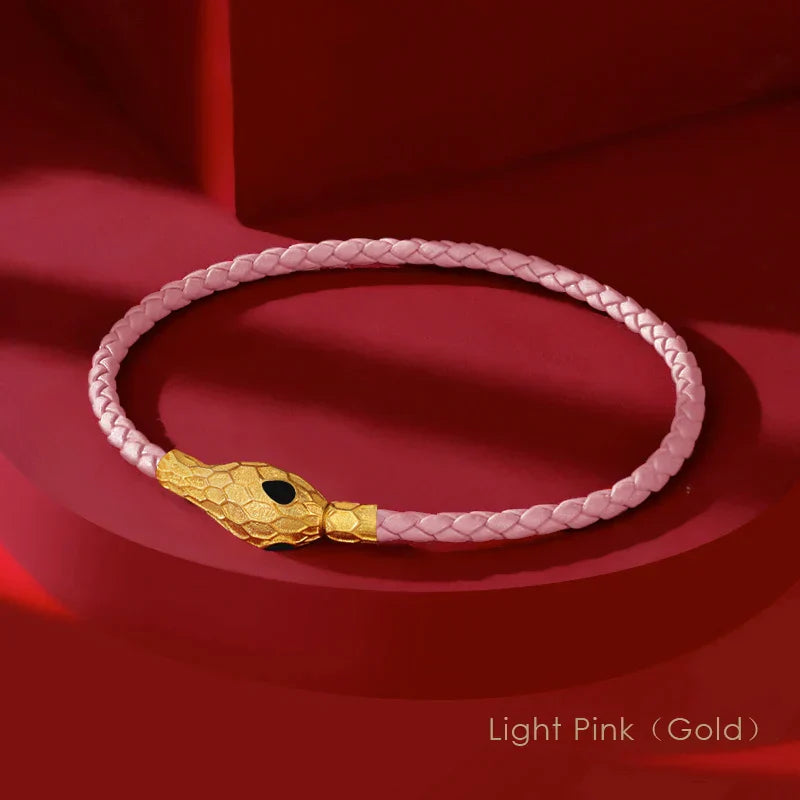 Handwoven Leather Bracelet Gold Serpent Clasp Unisex
