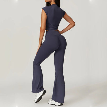 Slim Fit Crop Top And High Waist Flare Leggings Set