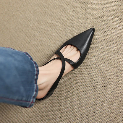 Real Leather Flat Mule Shoes