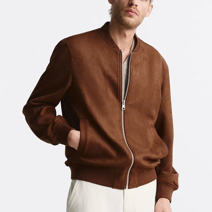 Men's Suede Bomber Jacket Tailored Fit Soft Lining