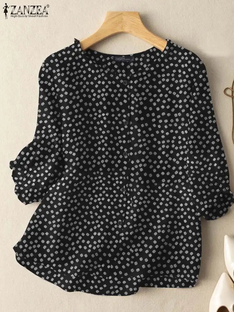 Ladies Feminine Floral Short Sleeve Shirt