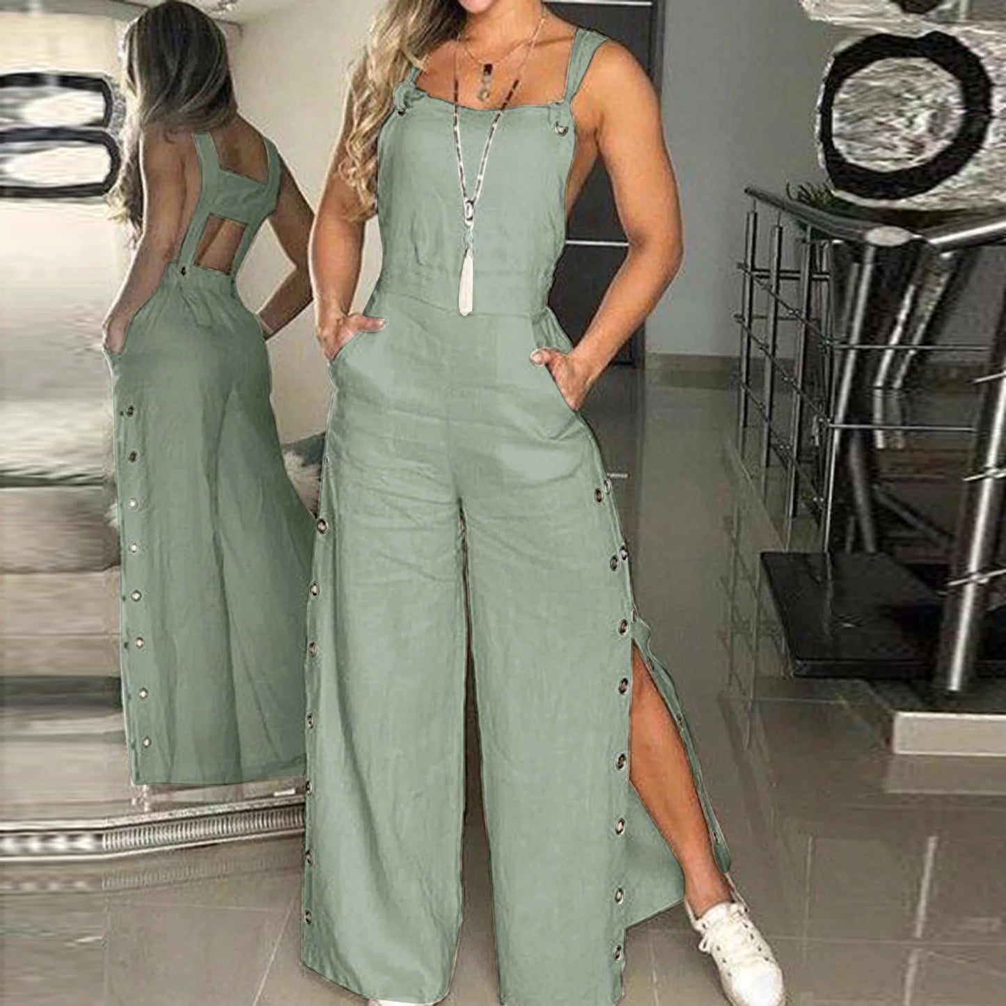 Loose Fit Garden Print Jumpsuit