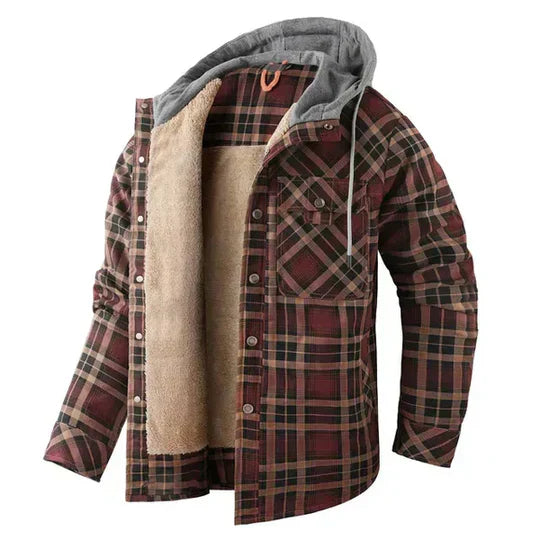Men's Checked Hoodie Coat