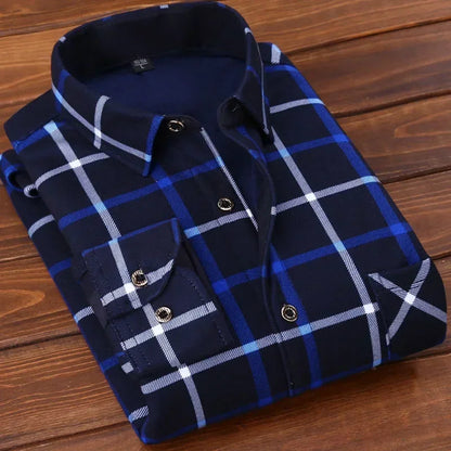 Soft Plaid Flannel Shirt for Men - Thermal Fleece Inside