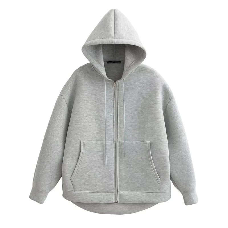Comfortable Ladies Loose Fit Hooded Sweatshirt with Pockets - OutfitLondon
