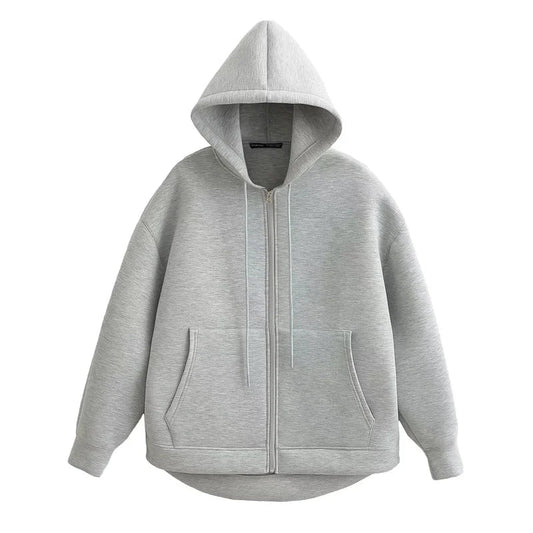 Comfortable Ladies Loose Fit Hooded Sweatshirt with Pockets - OutfitLondon
