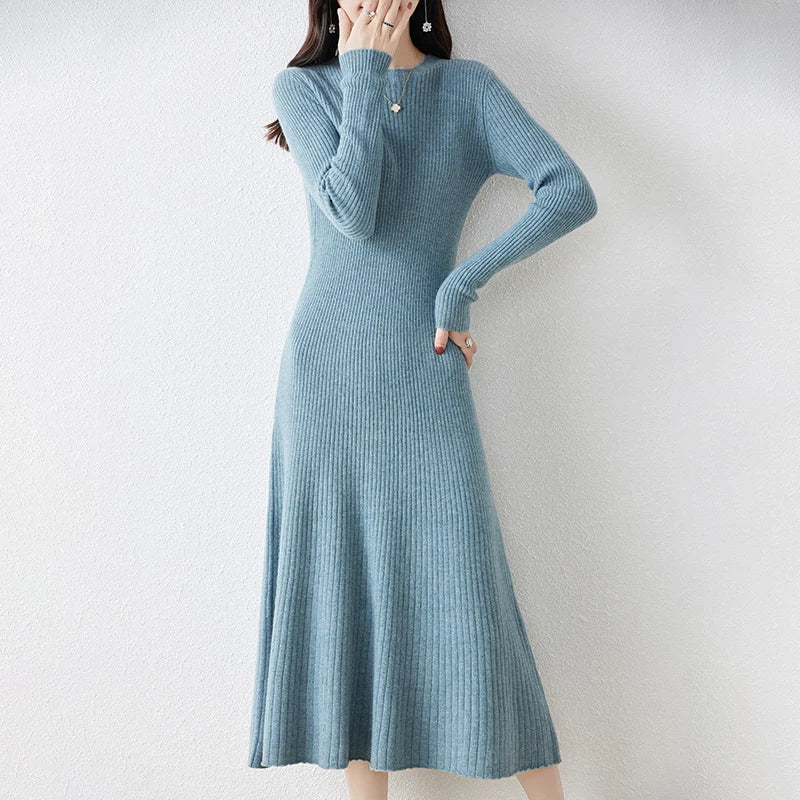 Women's Long-Sleeved Wool Dress