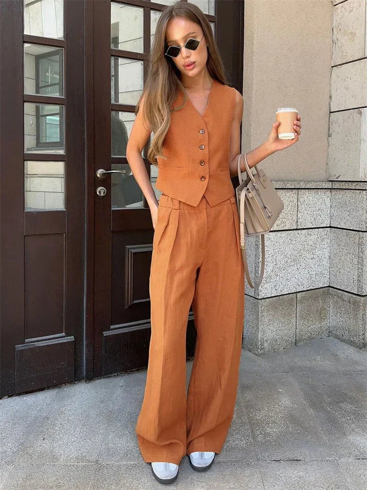 Classic Fit Vest and Loose Fit Pants Suit Set