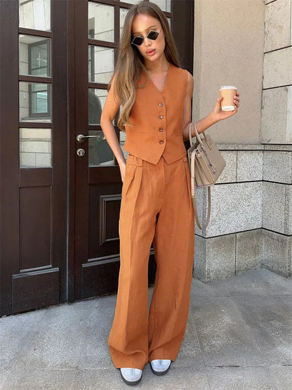 Classic Fit Vest and Loose Fit Pants Suit Set