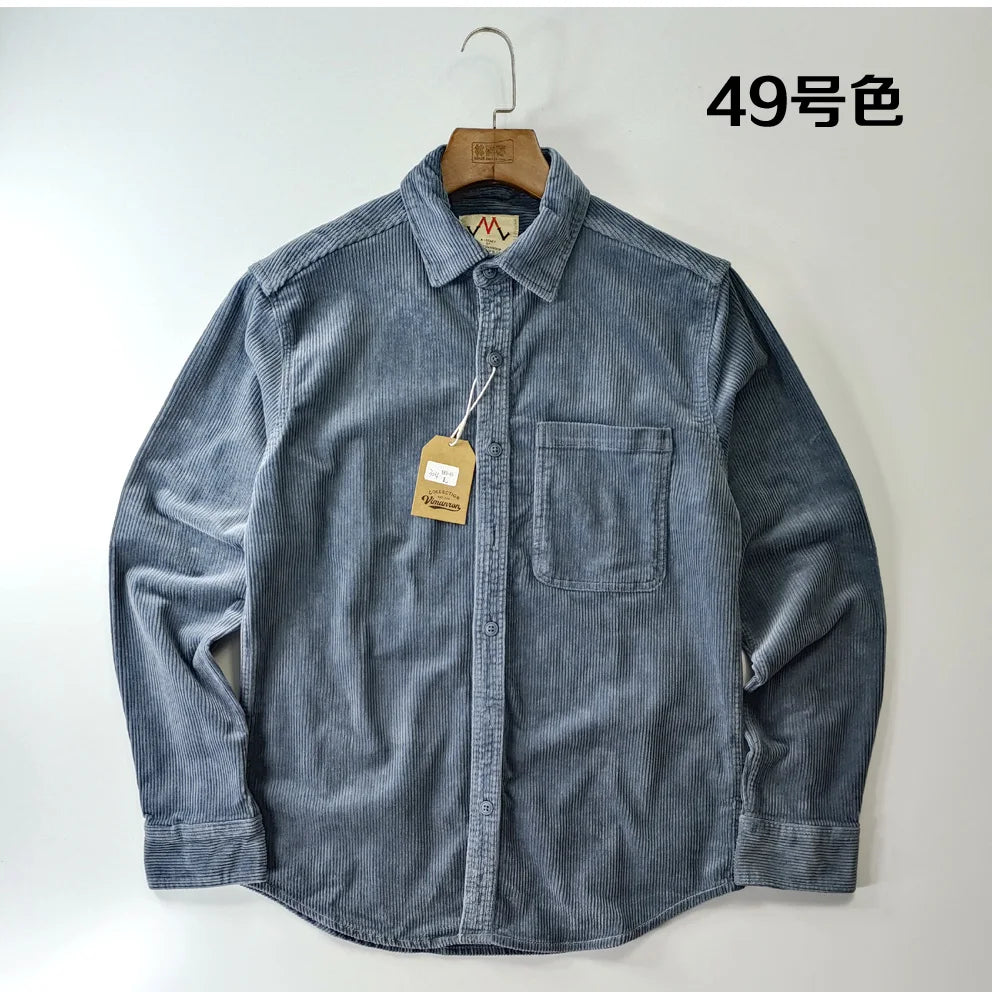 Relaxed Fit Corduroy Button Down Shirt for Men