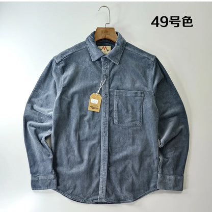 Relaxed Fit Corduroy Button Down Shirt for Men
