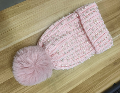Fuzzy Knit Snow Pom Pom Beanie