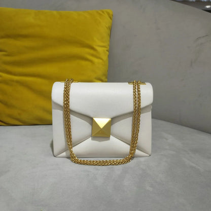 Luxe Leather Crossbody Bag Rivet Detail Adjustable Chain Strap
