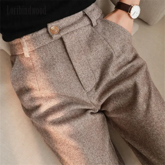 Women's Tailored Pencil Pants High Waist Wool Black - OutfitLondon