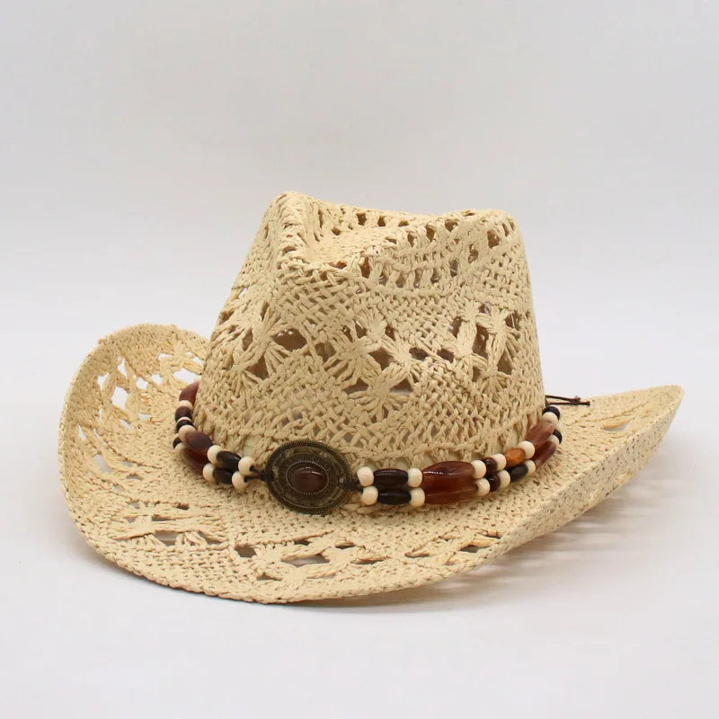 Classic Western Hat with Earthy Brown Beads