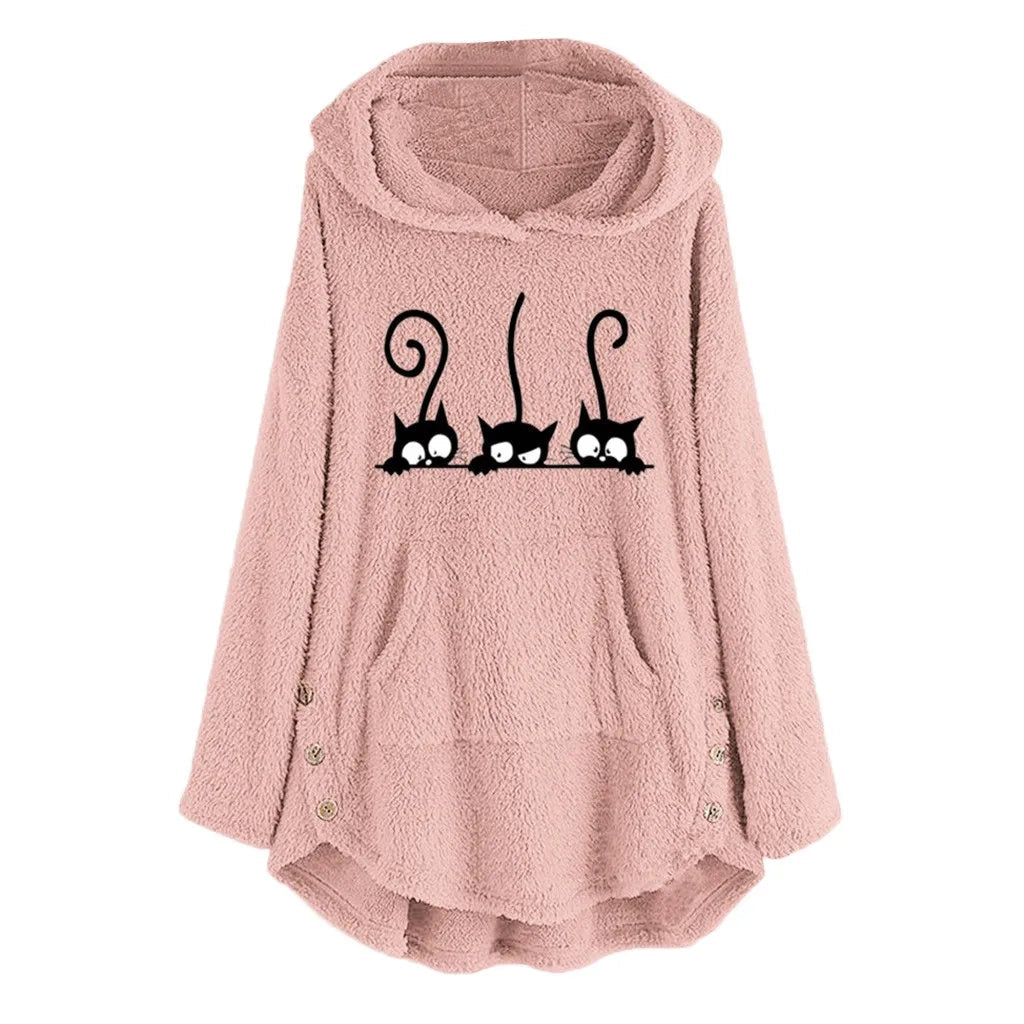Soft Women's Hoodie with Cute Cat Graphic