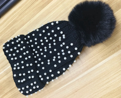 Fuzzy Knit Snow Pom Pom Beanie