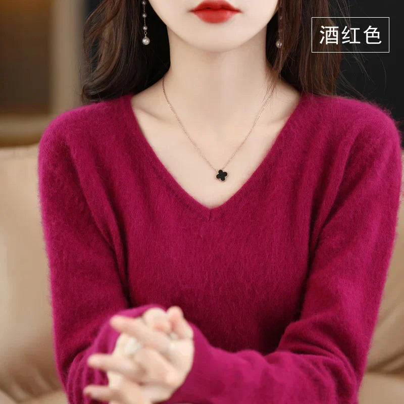 Premium Cozy Cashmere V Neck Sweater for Ladies