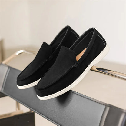 Men's Tan Leather Slip On Loafers - Soft Grip Shoes