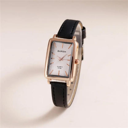Slim Rectangular Leather Wristwatch