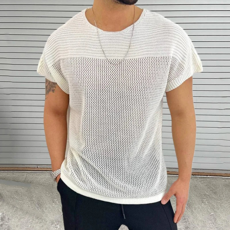 Men's Mesh Knit Tee Breathable Lightweight Grey